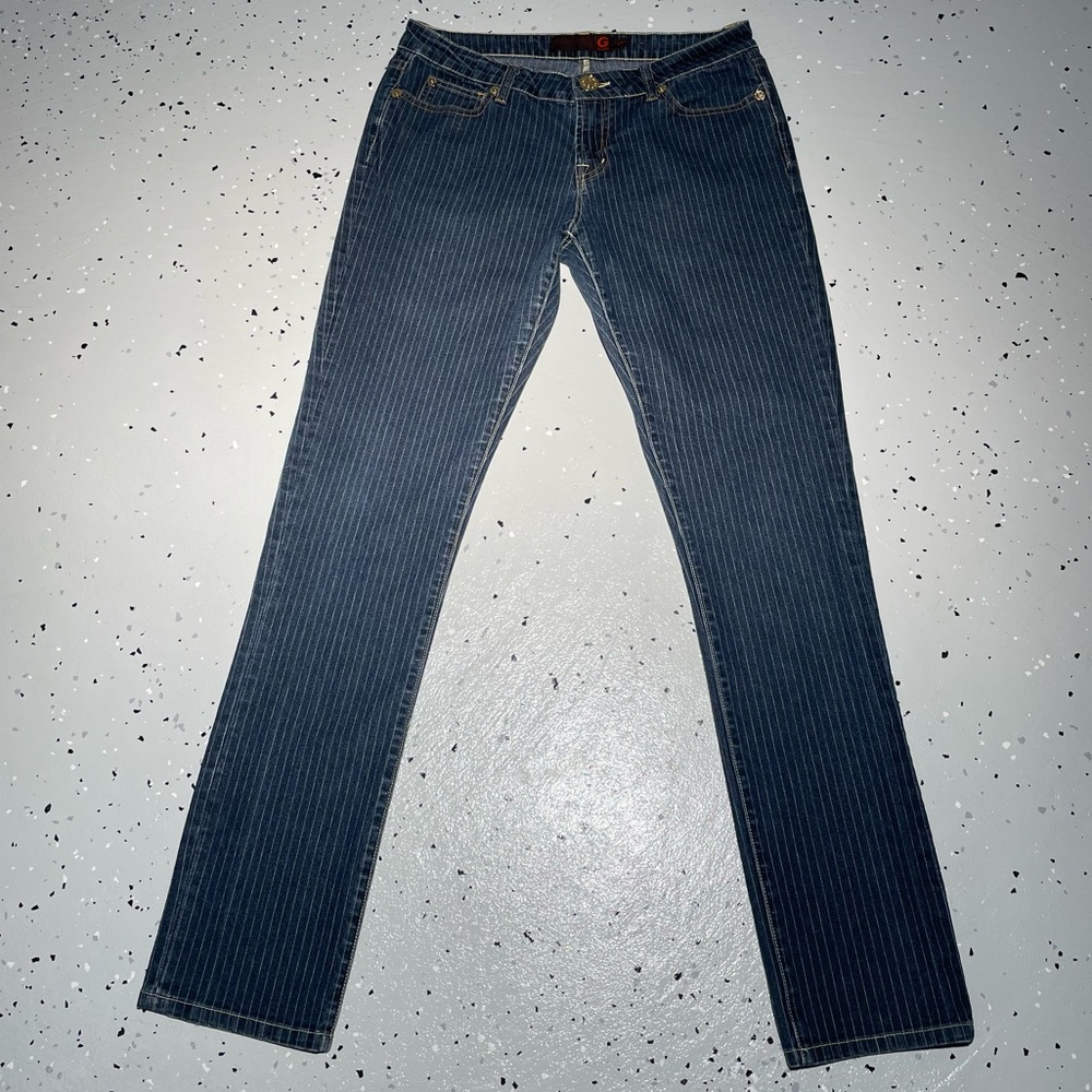 G by Guess Navy Pinstripe Straight Leg Jeans